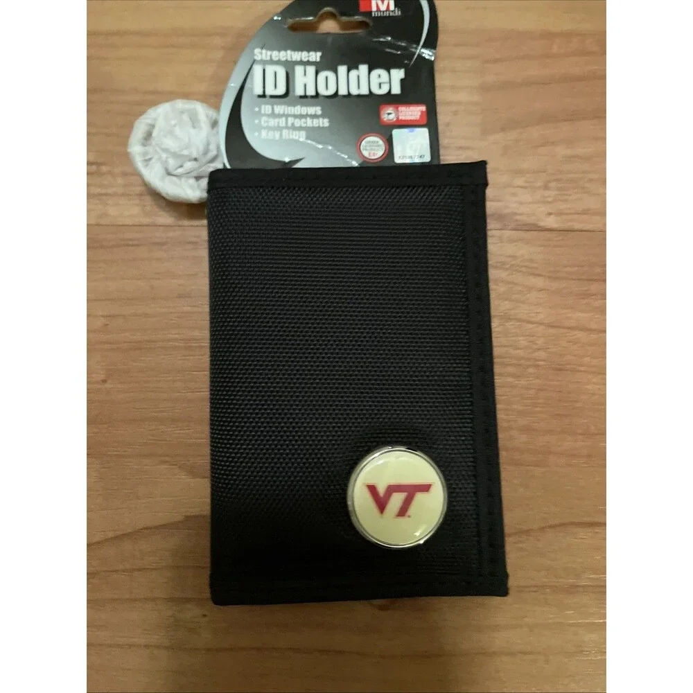 Streetwear Id Holder University Virginia Tech VT Canvas Id Window Key Ring Black